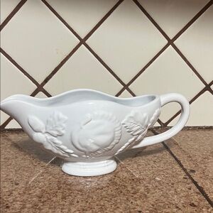 White Ceramic Gravy Boat with Embossed Design